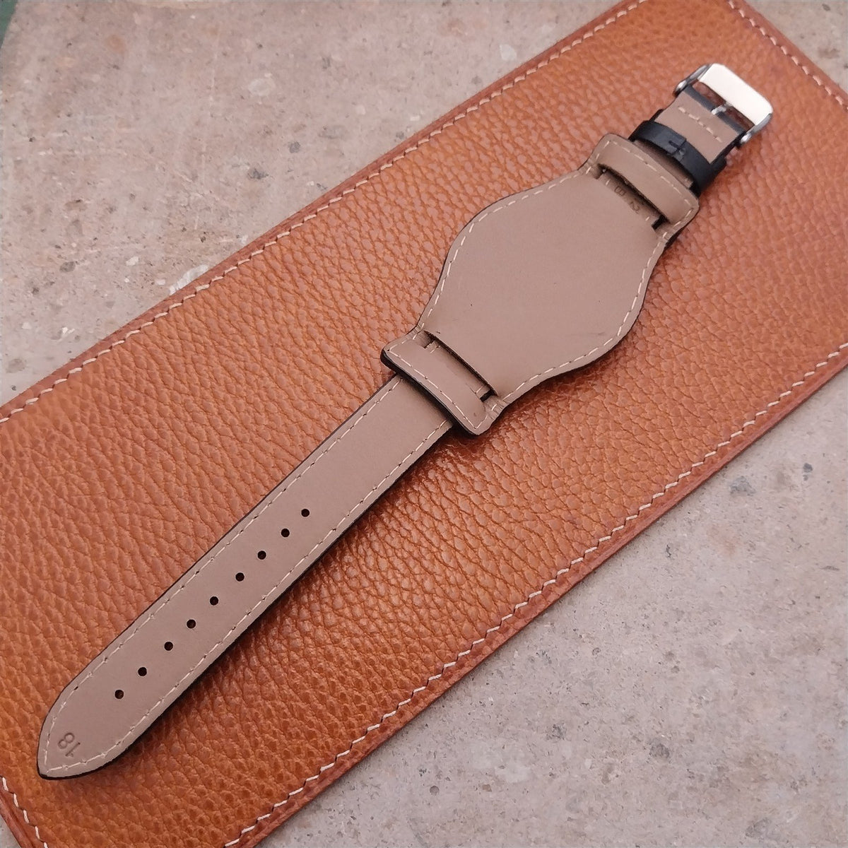 18mm Black Leather Bund Aviator Pilot Watch Strap
