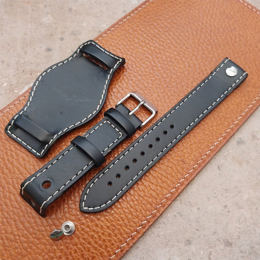 18mm Black Leather Bund Aviator Pilot Watch Strap