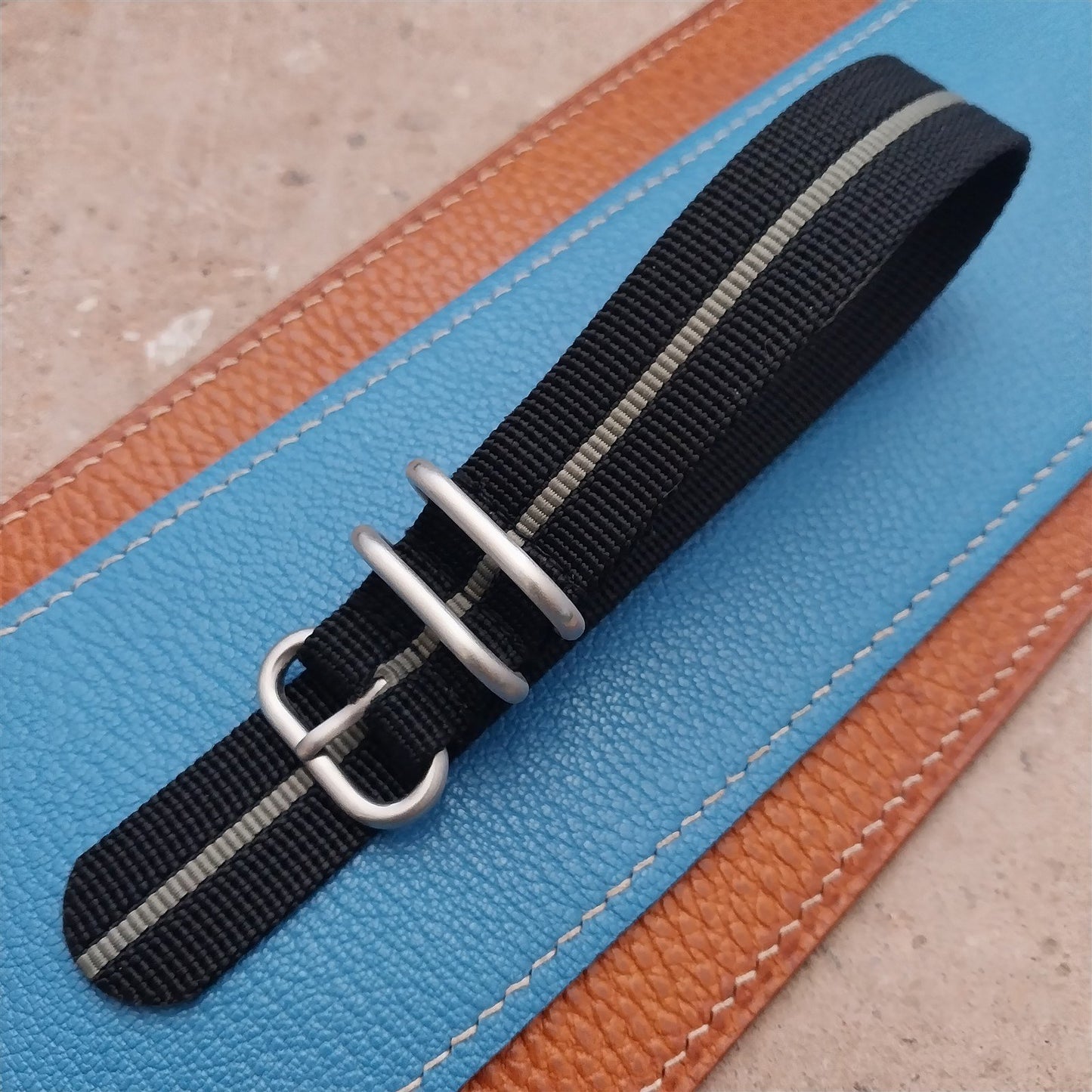 20mm Black & Green Stripe Maratac Zulu Watch Strap & Brushed Stainless Hardware