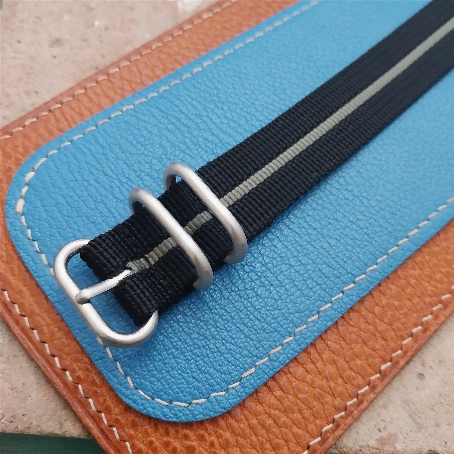 20mm Black & Green Stripe Maratac Zulu Watch Strap & Brushed Stainless Hardware