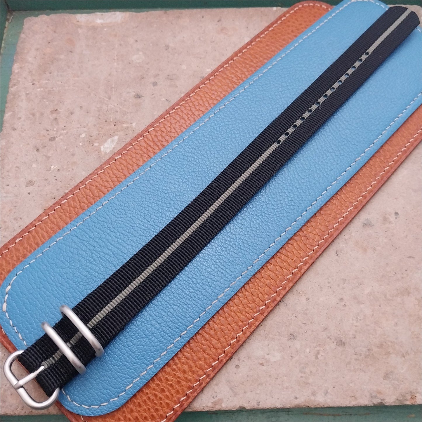 20mm Black & Green Stripe Maratac Zulu Watch Strap & Brushed Stainless Hardware