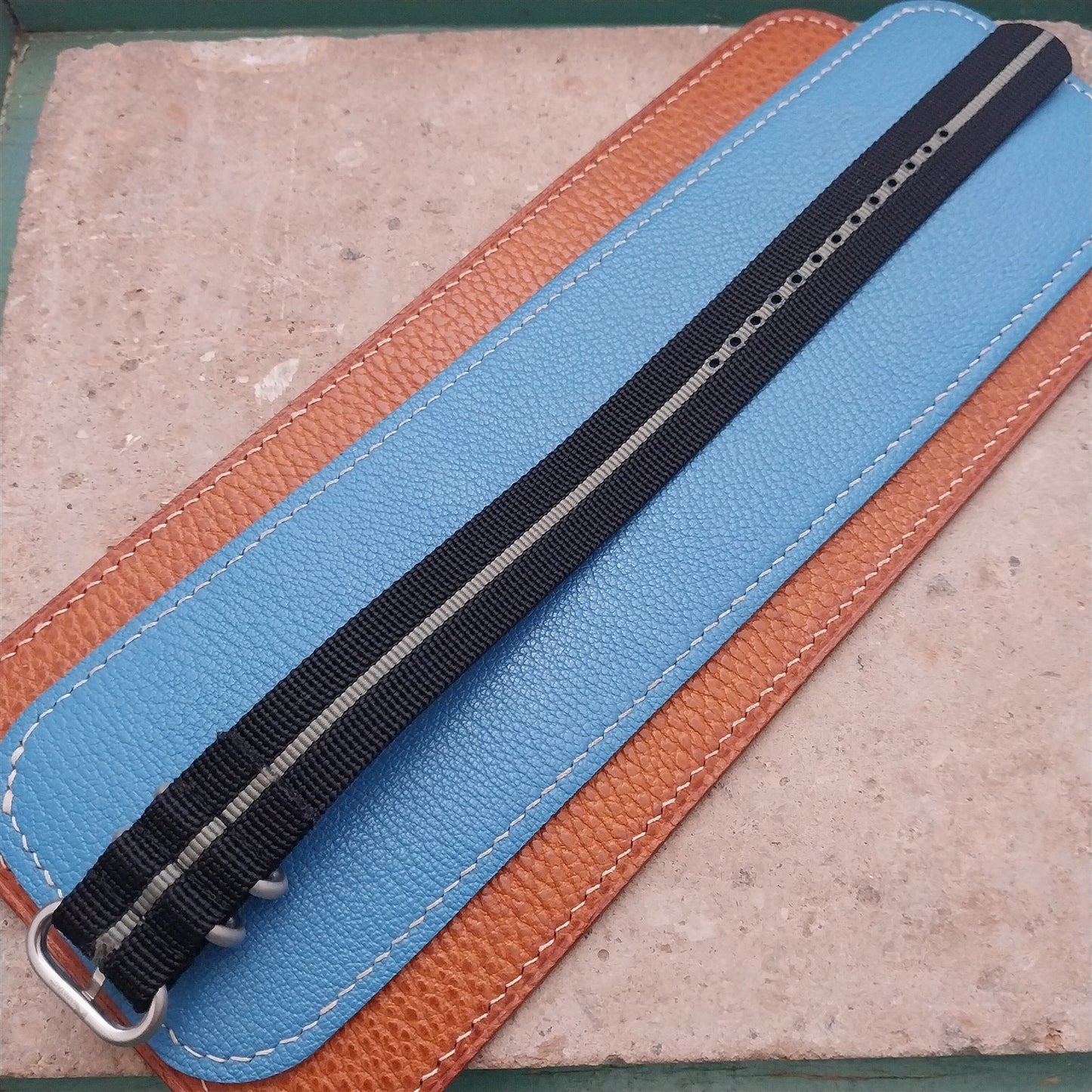 20mm Black & Green Stripe Maratac Zulu Watch Strap & Brushed Stainless Hardware