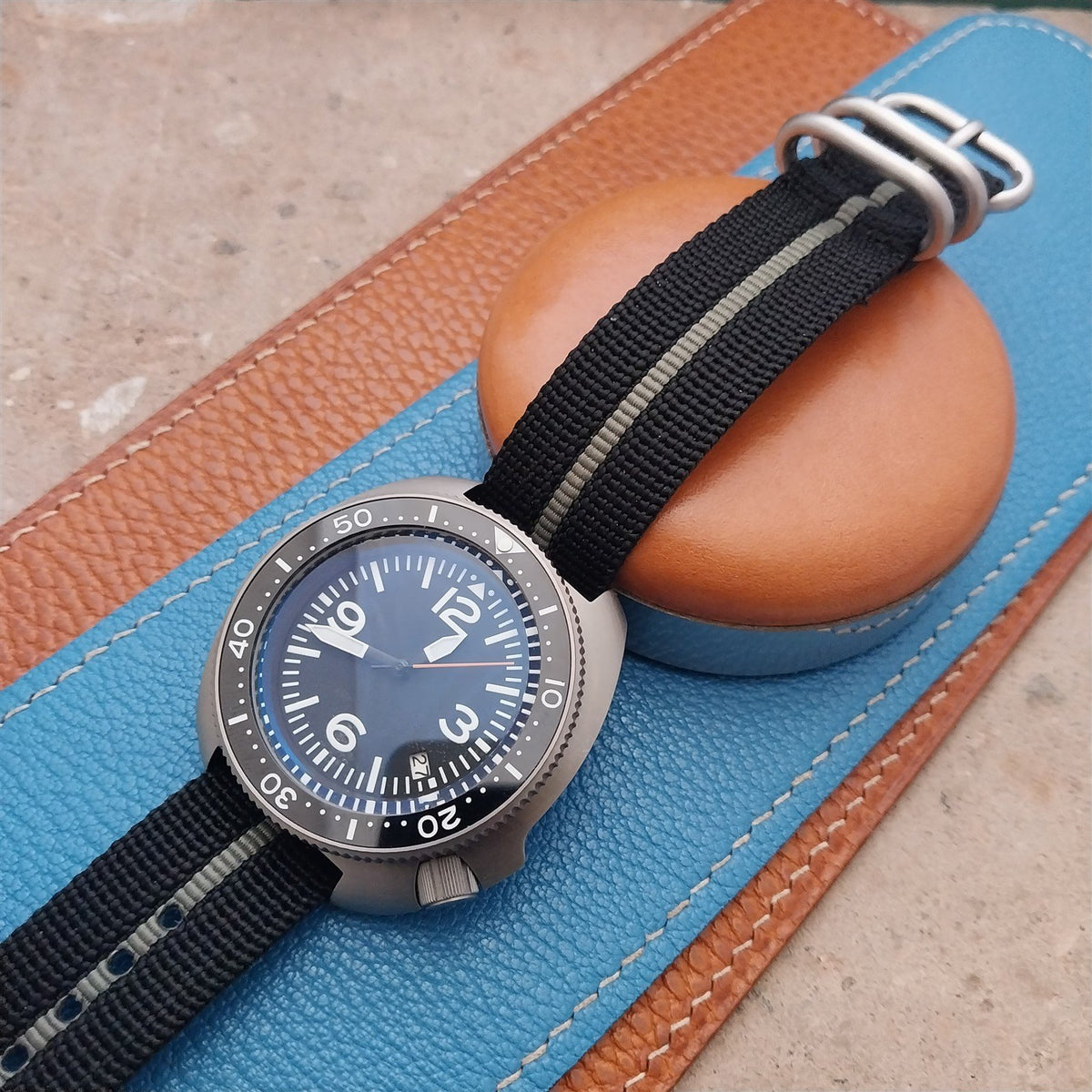 20mm Black & Green Stripe Maratac Zulu Watch Strap & Brushed Stainless Hardware