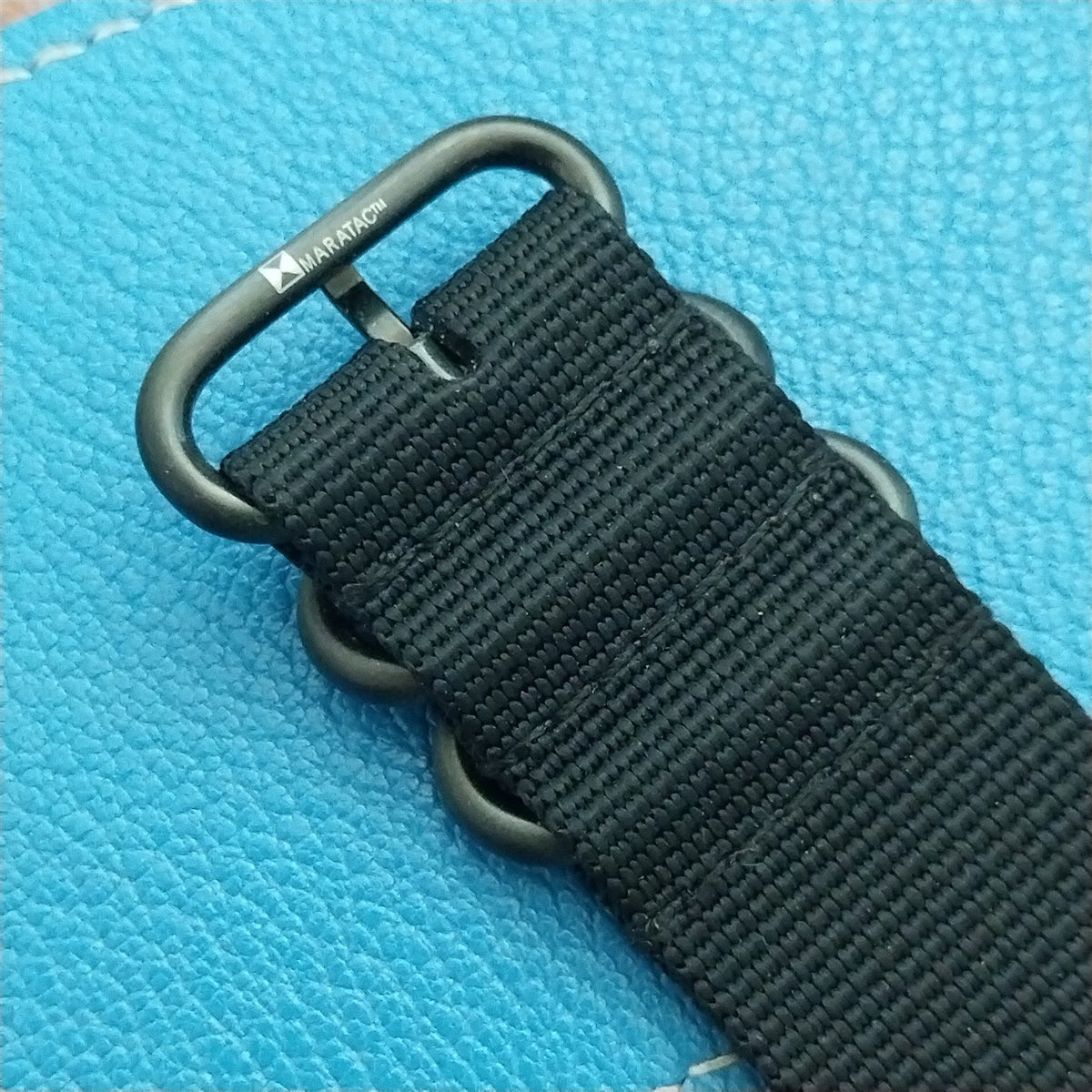 24mm Black Maratac 4 Ring Zulu Watch Strap & Black Buckle