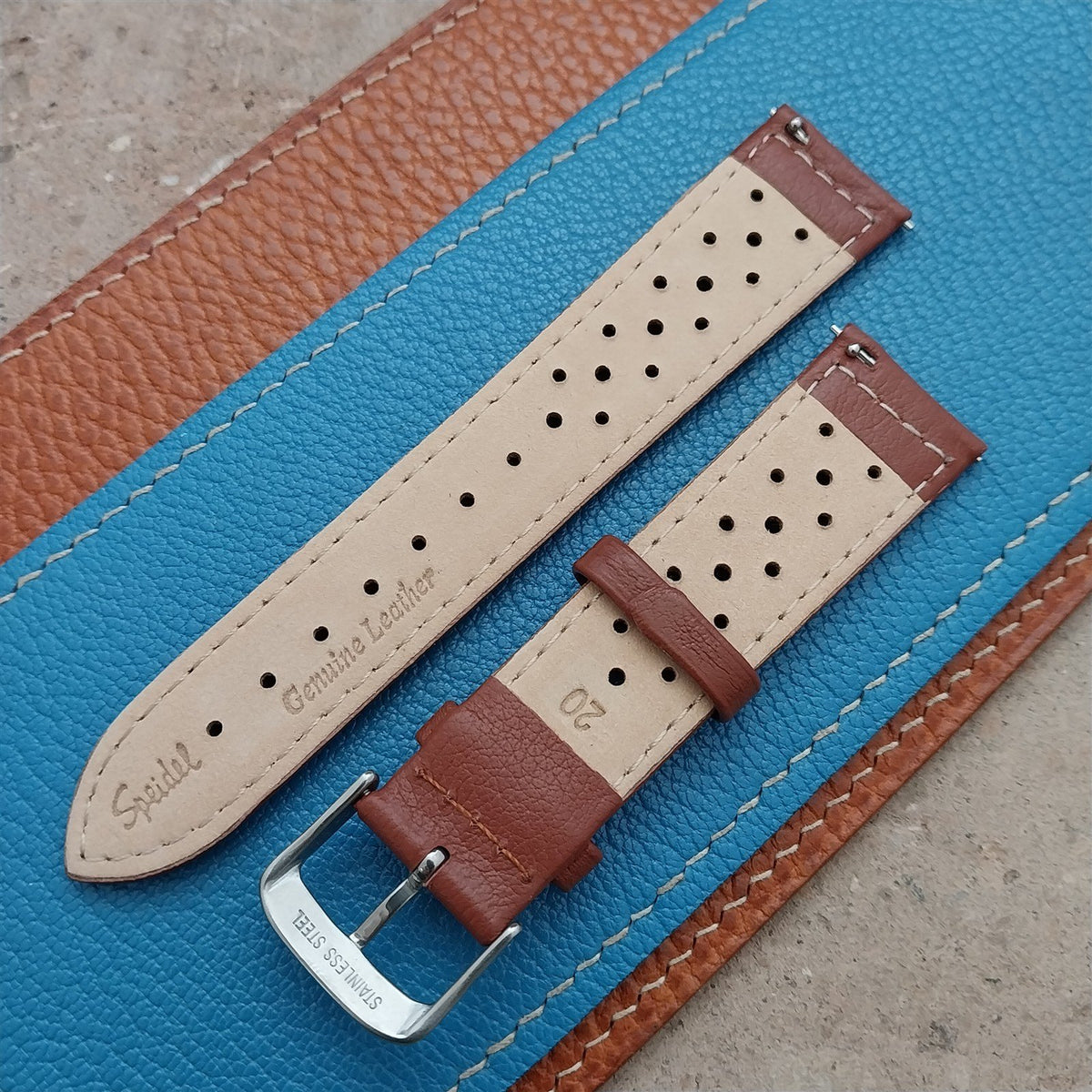 20mm Speidel Driving Perforated Honey Brown Leather Watch Strap