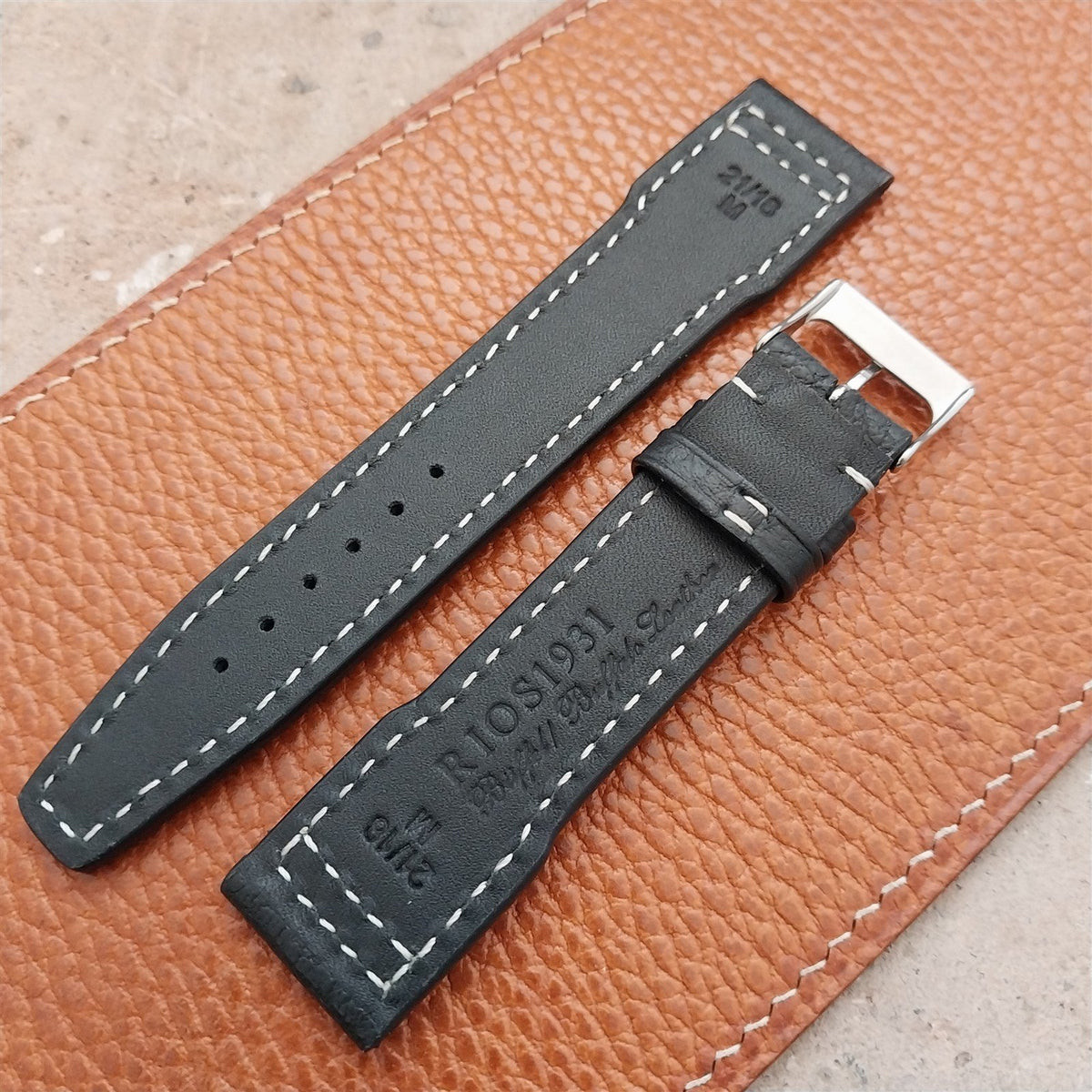 21mm Black Rios Typhoon Buffalo Leather Aviator Pilot Watch Strap