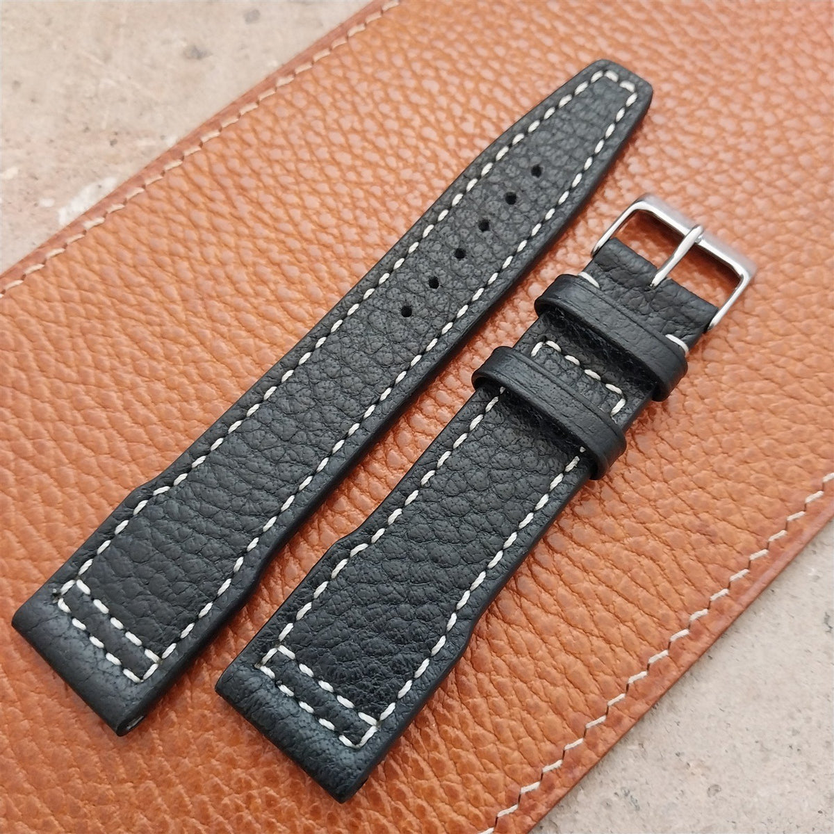 21mm Black Rios Typhoon Buffalo Leather Aviator Pilot Watch Strap