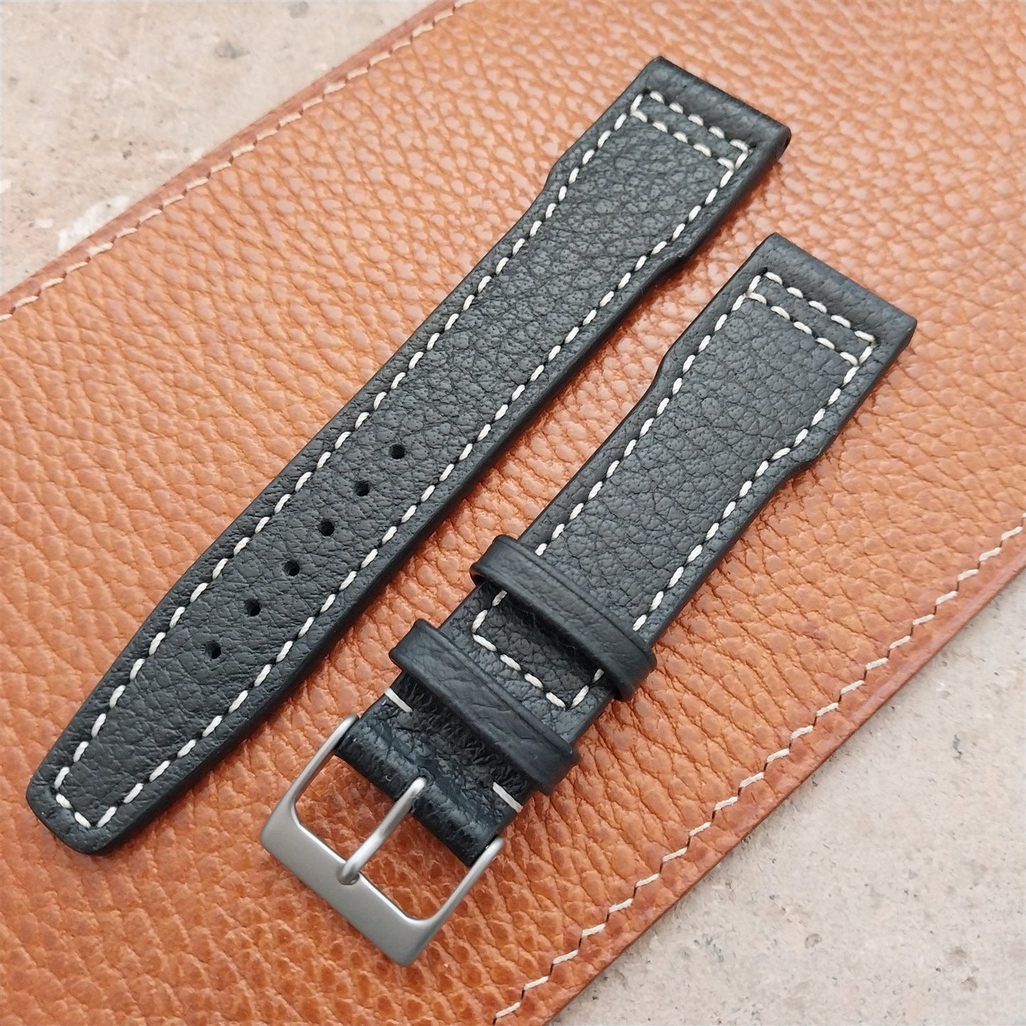 21mm Black Rios Typhoon Buffalo Leather Aviator Pilot Watch Strap