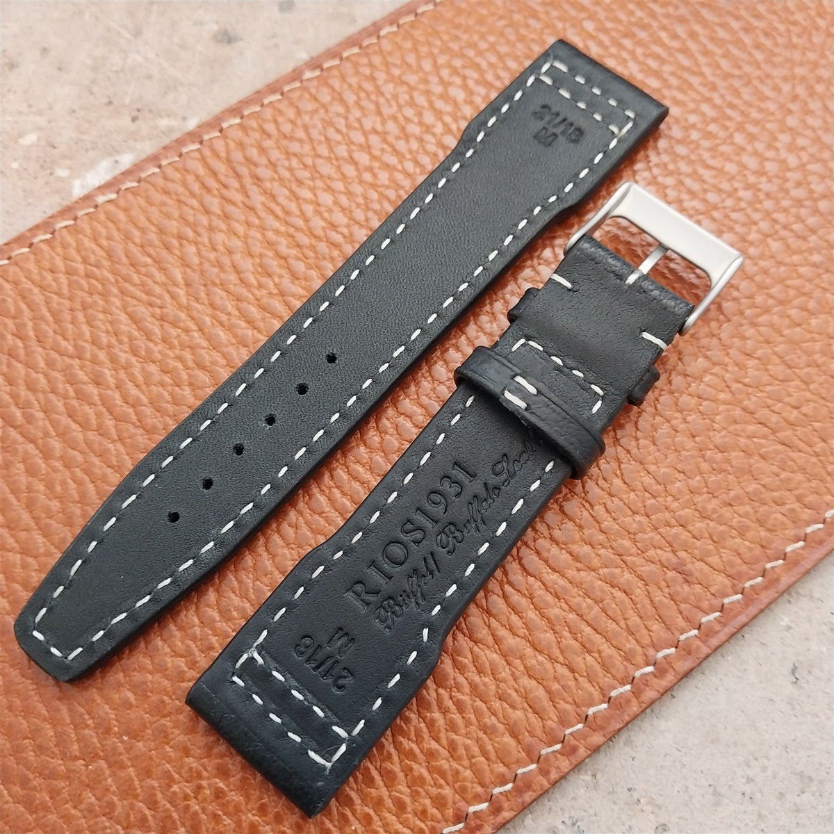 21mm Black Rios Typhoon Buffalo Leather Aviator Pilot Watch Strap