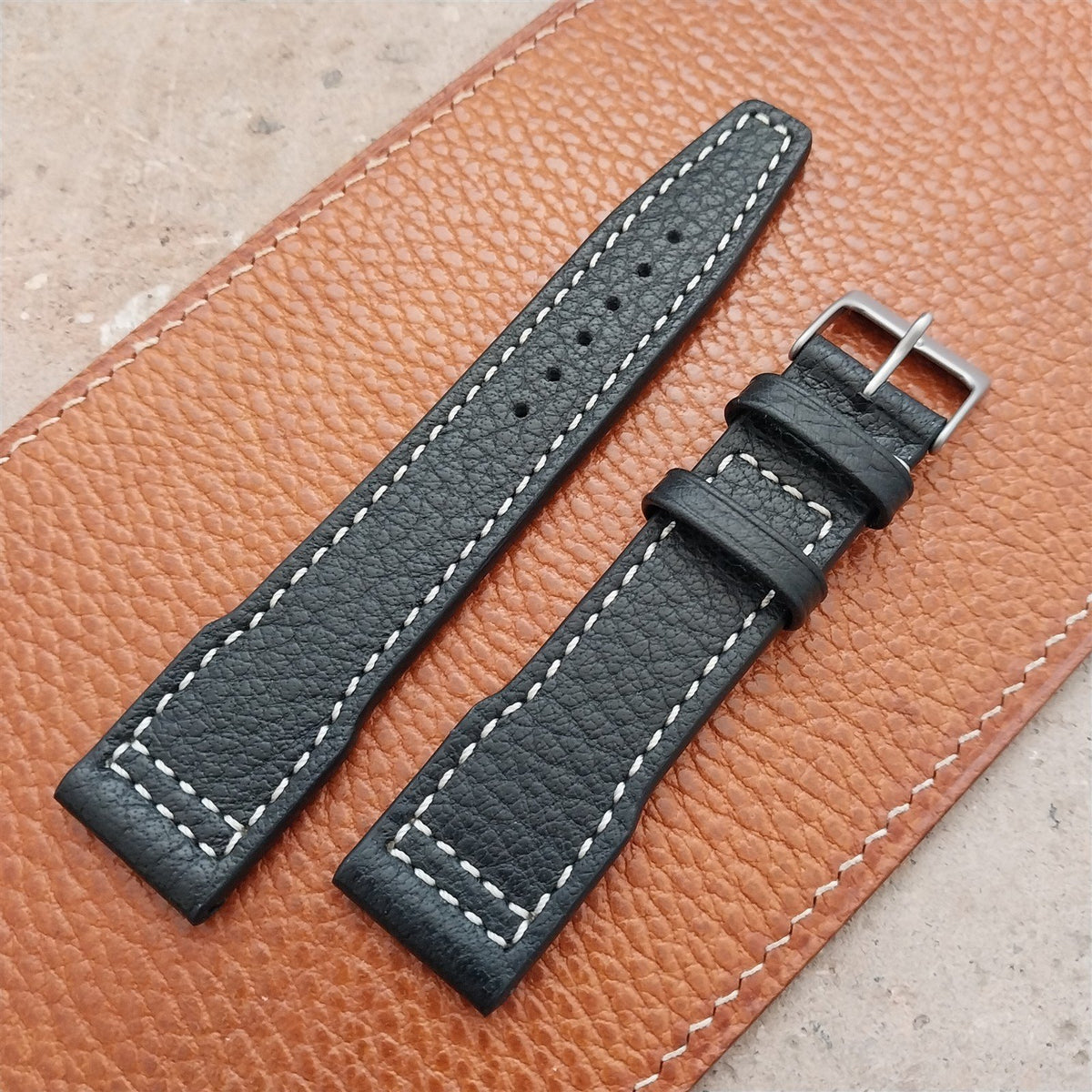 21mm Black Rios Typhoon Buffalo Leather Aviator Pilot Watch Strap