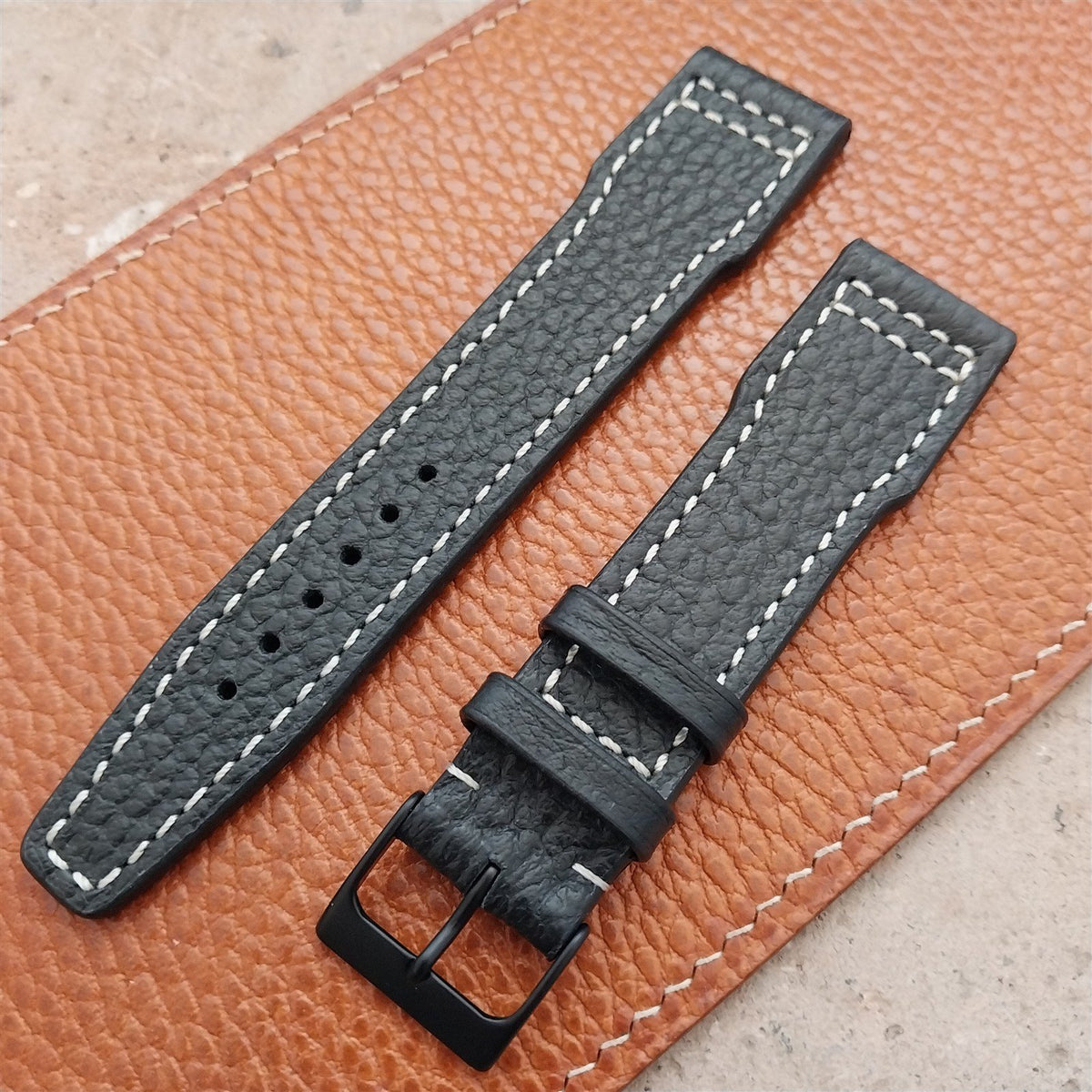 21mm Black Rios Typhoon Buffalo Leather Aviator Pilot Watch Strap