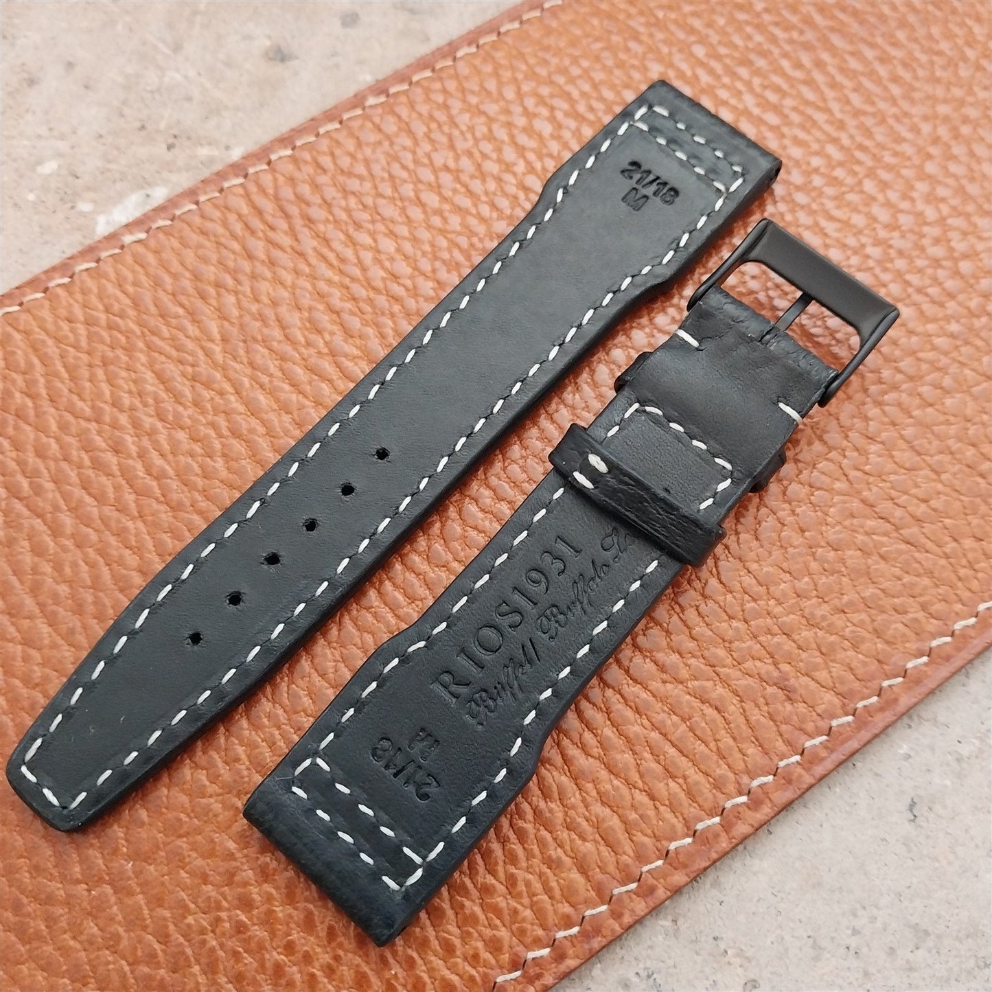 21mm Black Rios Typhoon Buffalo Leather Aviator Pilot Watch Strap