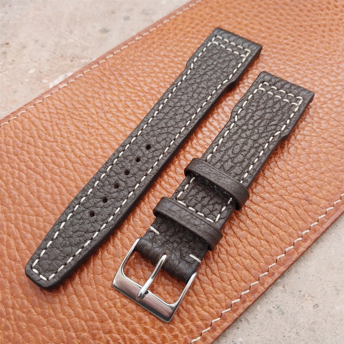 21mm Rios Typhoon Mocha Buffalo Leather Aviator Pilot Watch Strap