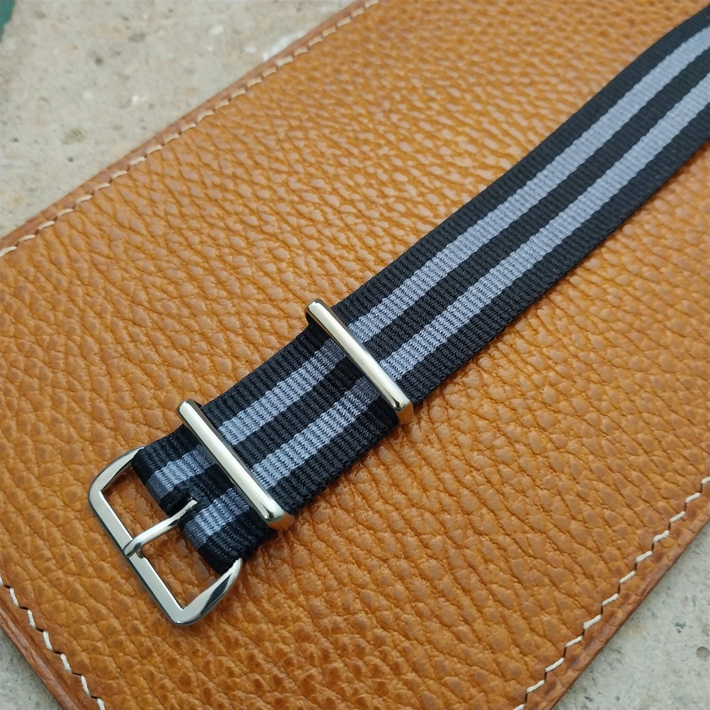 20mm Black & Gray Striped Nylon Single Pass Watch Strap