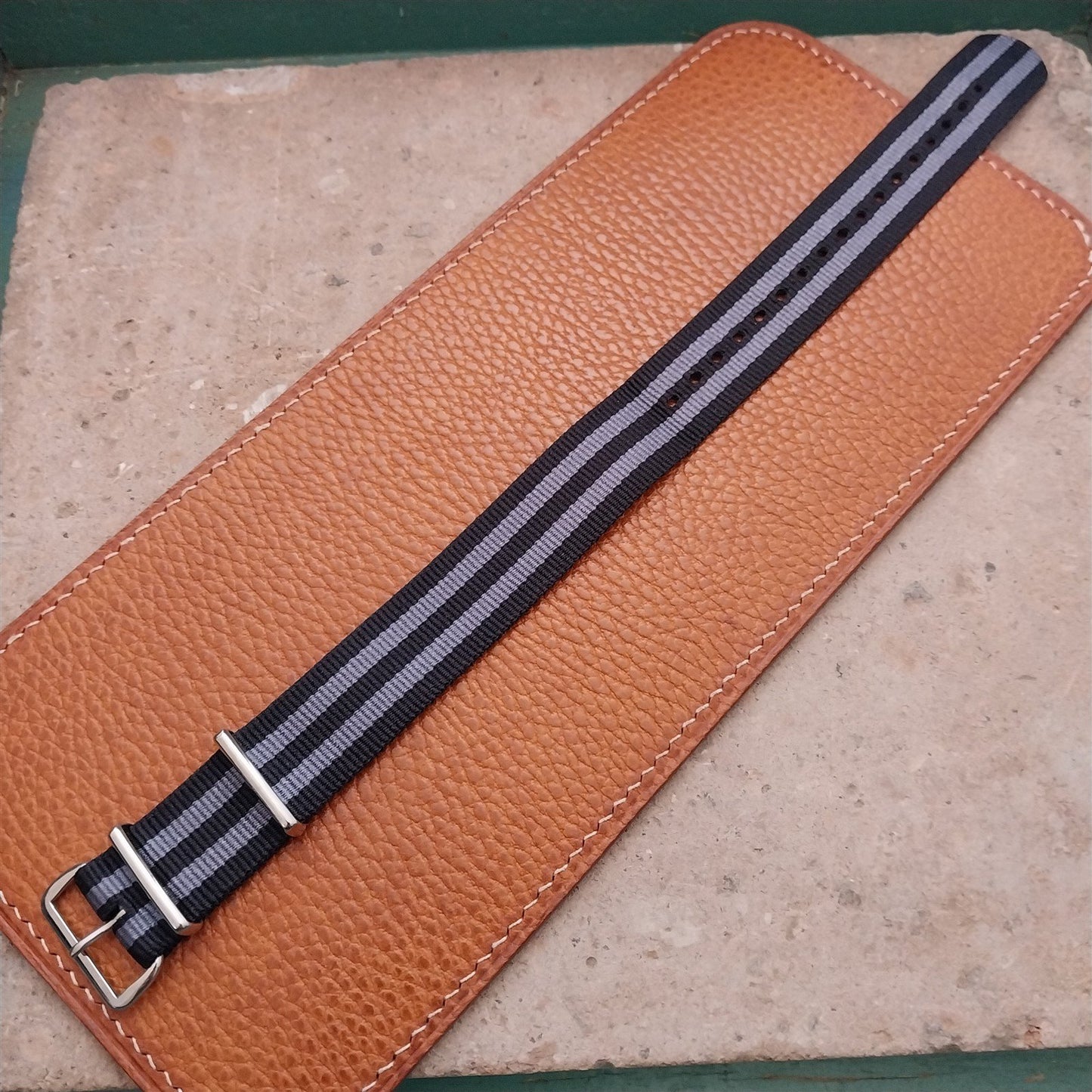 20mm Black & Gray Striped Nylon Single Pass Watch Strap