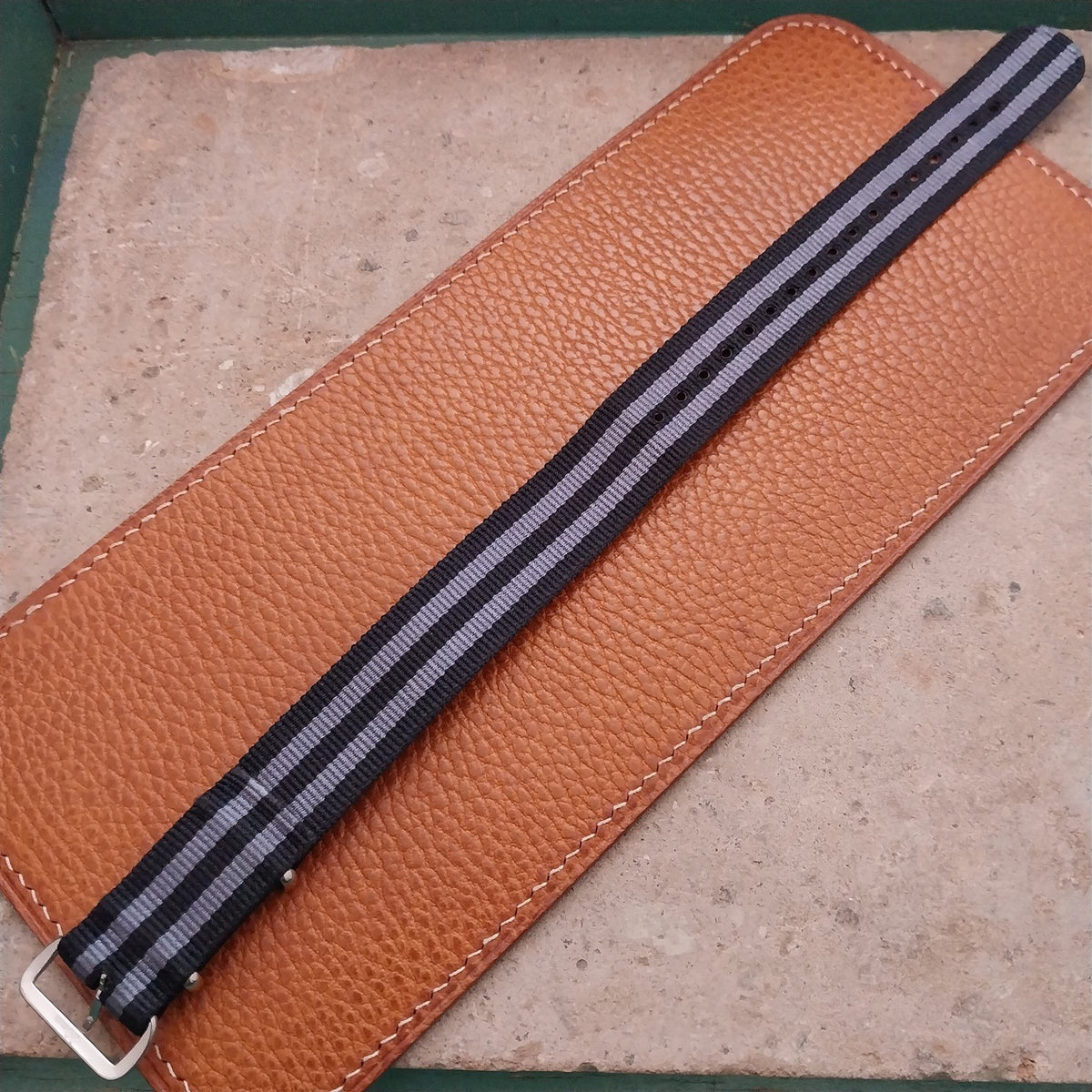 20mm Black & Gray Striped Nylon Single Pass Watch Strap