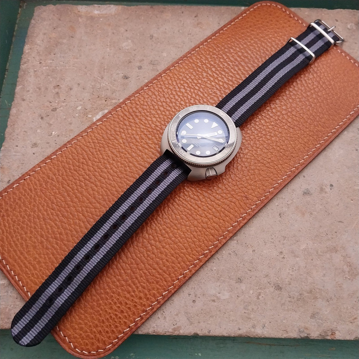 20mm Black & Gray Striped Nylon Single Pass Watch Strap