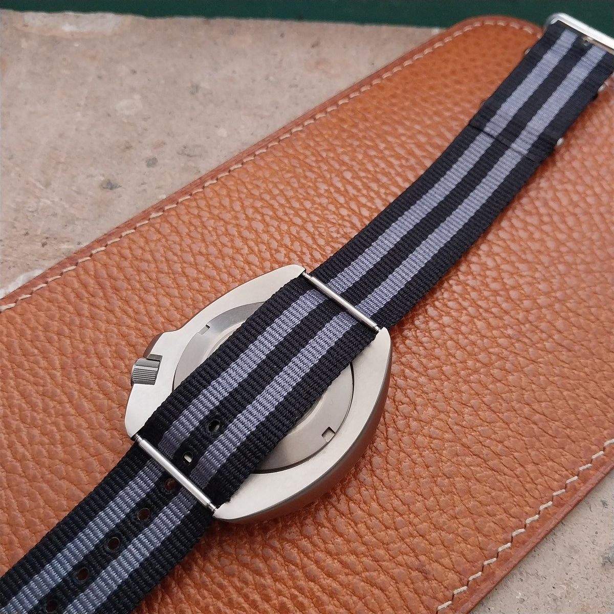 20mm Black & Gray Striped Nylon Single Pass Watch Strap