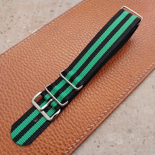 20mm Black & Green Striped Nylon Single Pass Watch Strap