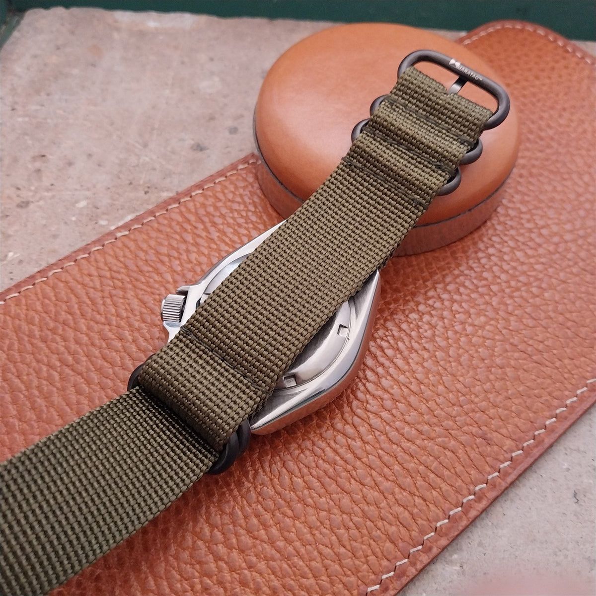 22mm OD Green Maratac 4 Ring Zulu Watch Strap & Black Buckle