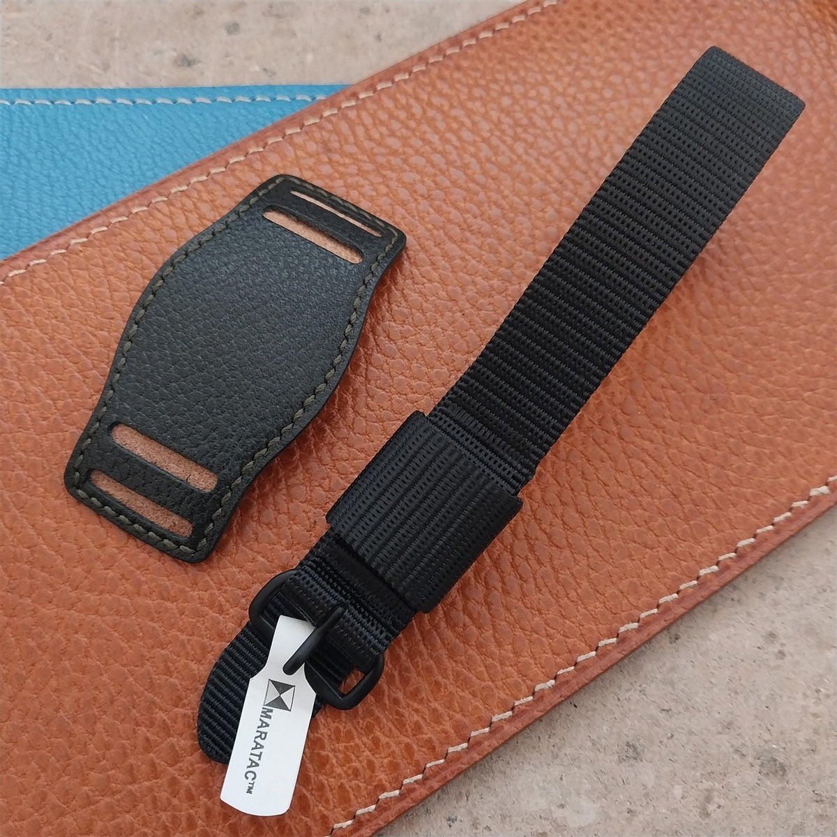 Vintage Style Leather Bund Pad & 16mm Maratac Nylon Watch Strap