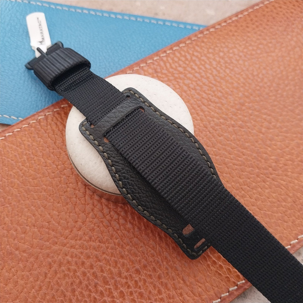 Vintage Style Leather Bund Pad & 16mm Maratac Nylon Watch Strap