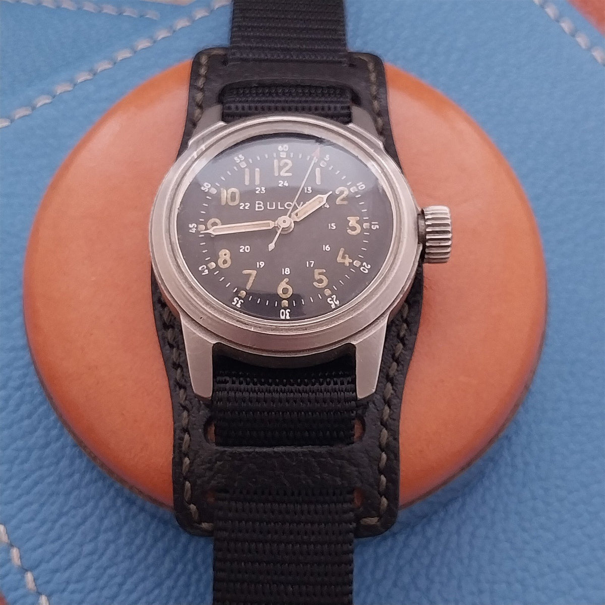 Vintage Style Leather Bund Pad & 16mm Maratac Nylon Watch Strap