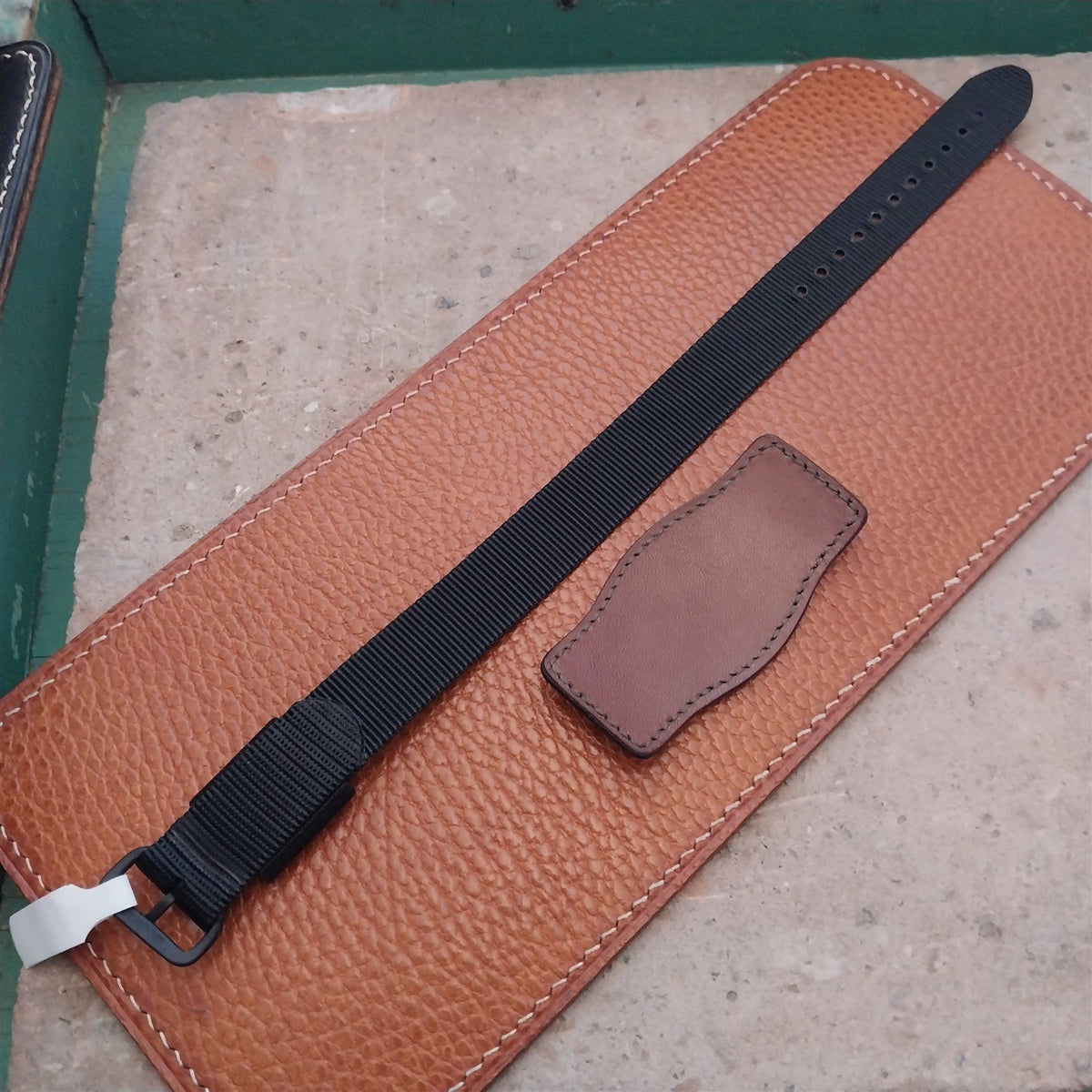 Vintage Style Leather Bund Pad & 16mm Maratac Nylon Watch Strap