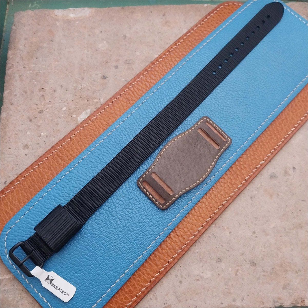 Vintage Style Pigskin Slip-Thru Pad & 16mm Maratac Nylon Watch Strap