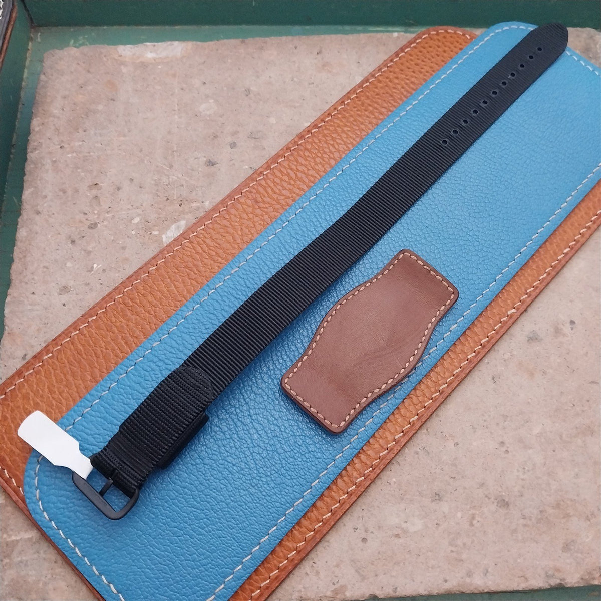 Vintage Style Pigskin Slip-Thru Pad & 16mm Maratac Nylon Watch Strap