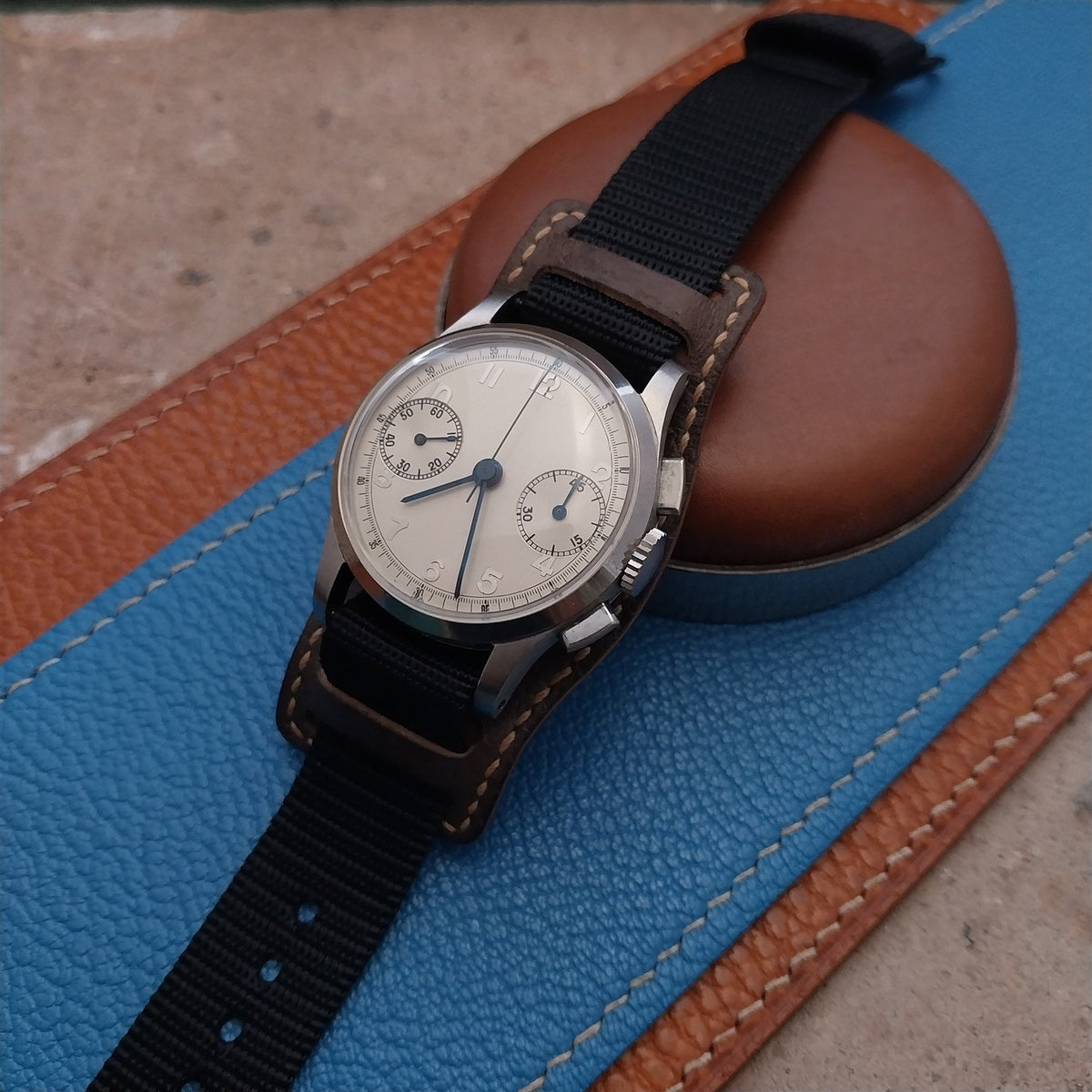 Vintage Style Pigskin Slip-Thru Pad & 16mm Maratac Nylon Watch Strap