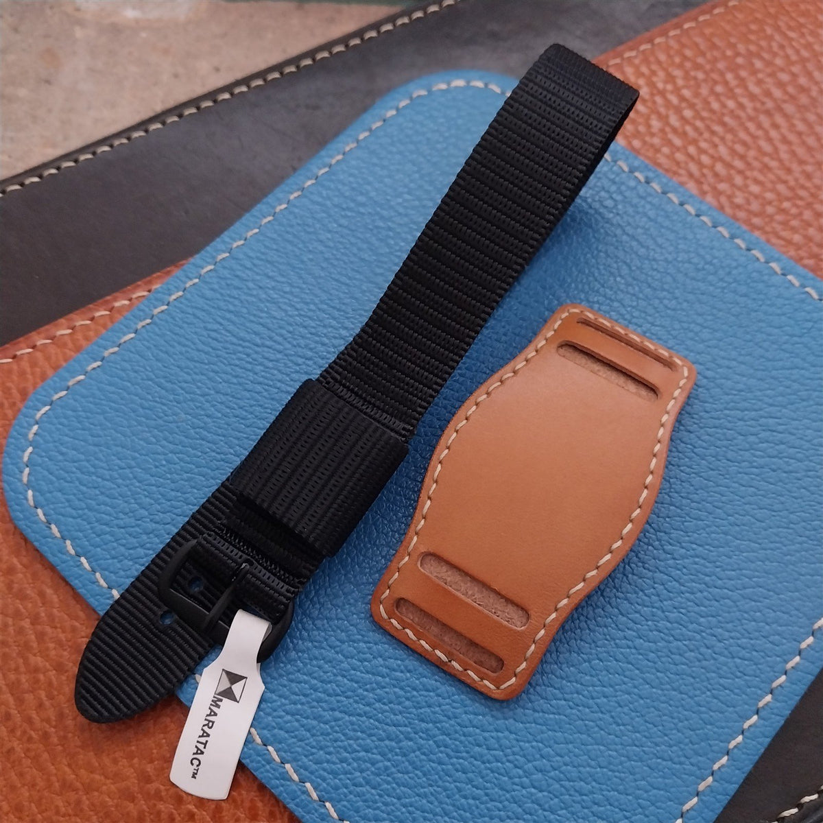Vintage Style Leather Bund Pad & 16mm Maratac Nylon Watch Strap