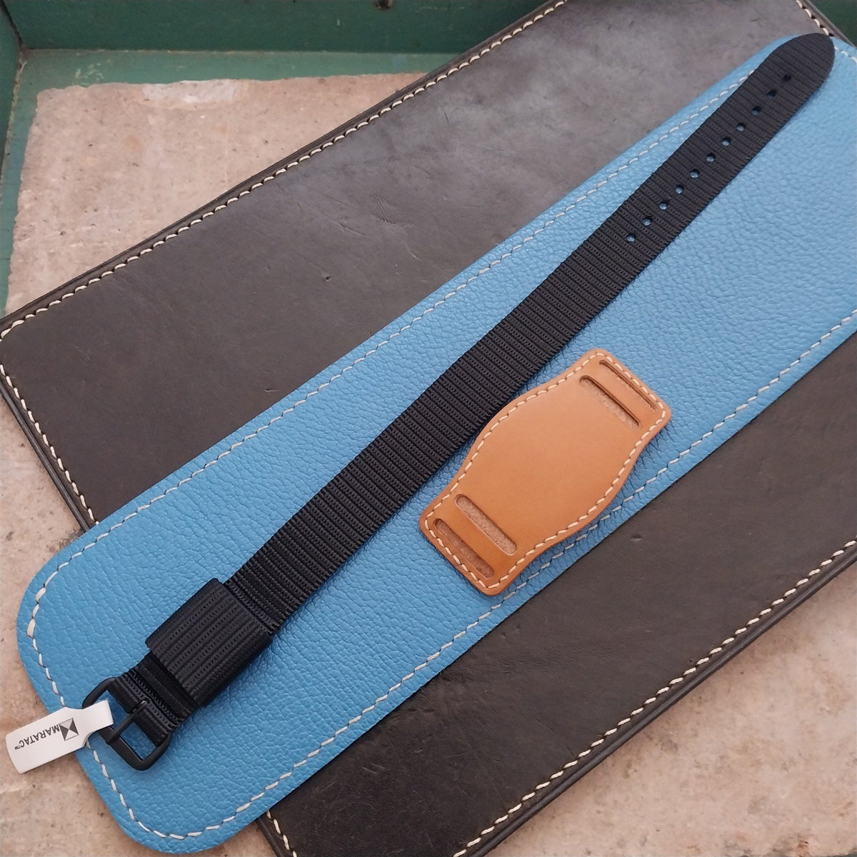 Vintage Style Leather Bund Pad & 16mm Maratac Nylon Watch Strap