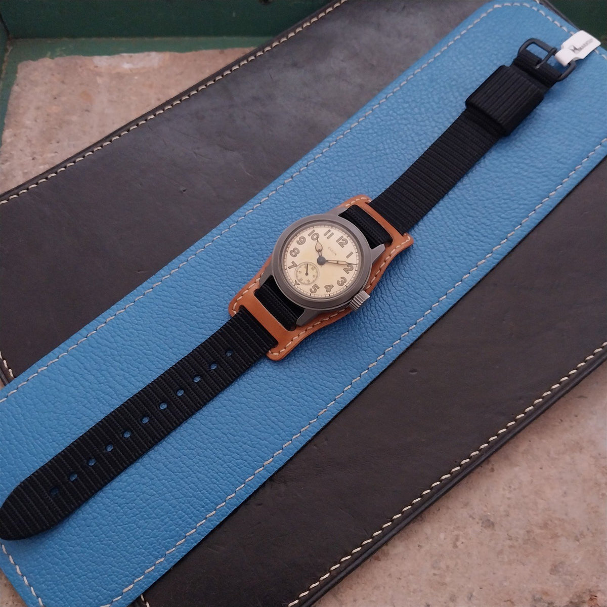 Vintage Style Leather Bund Pad & 16mm Maratac Nylon Watch Strap