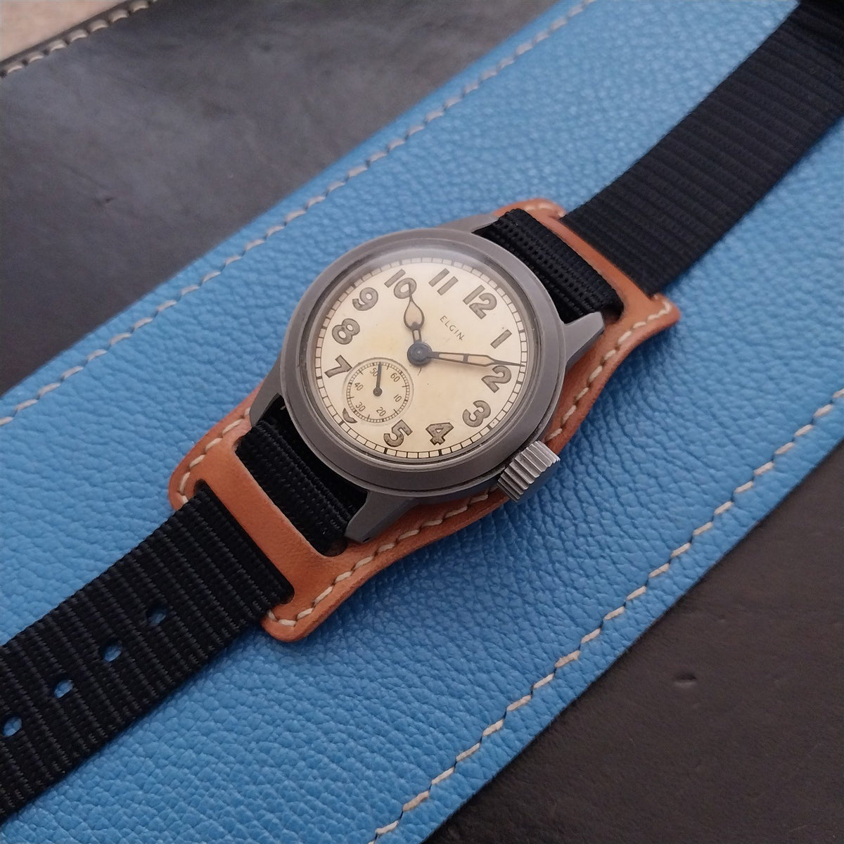 Vintage Style Leather Bund Pad & 16mm Maratac Nylon Watch Strap