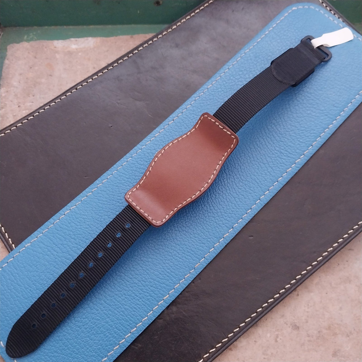 Vintage Style Leather Bund Pad & 16mm Maratac Nylon Watch Strap