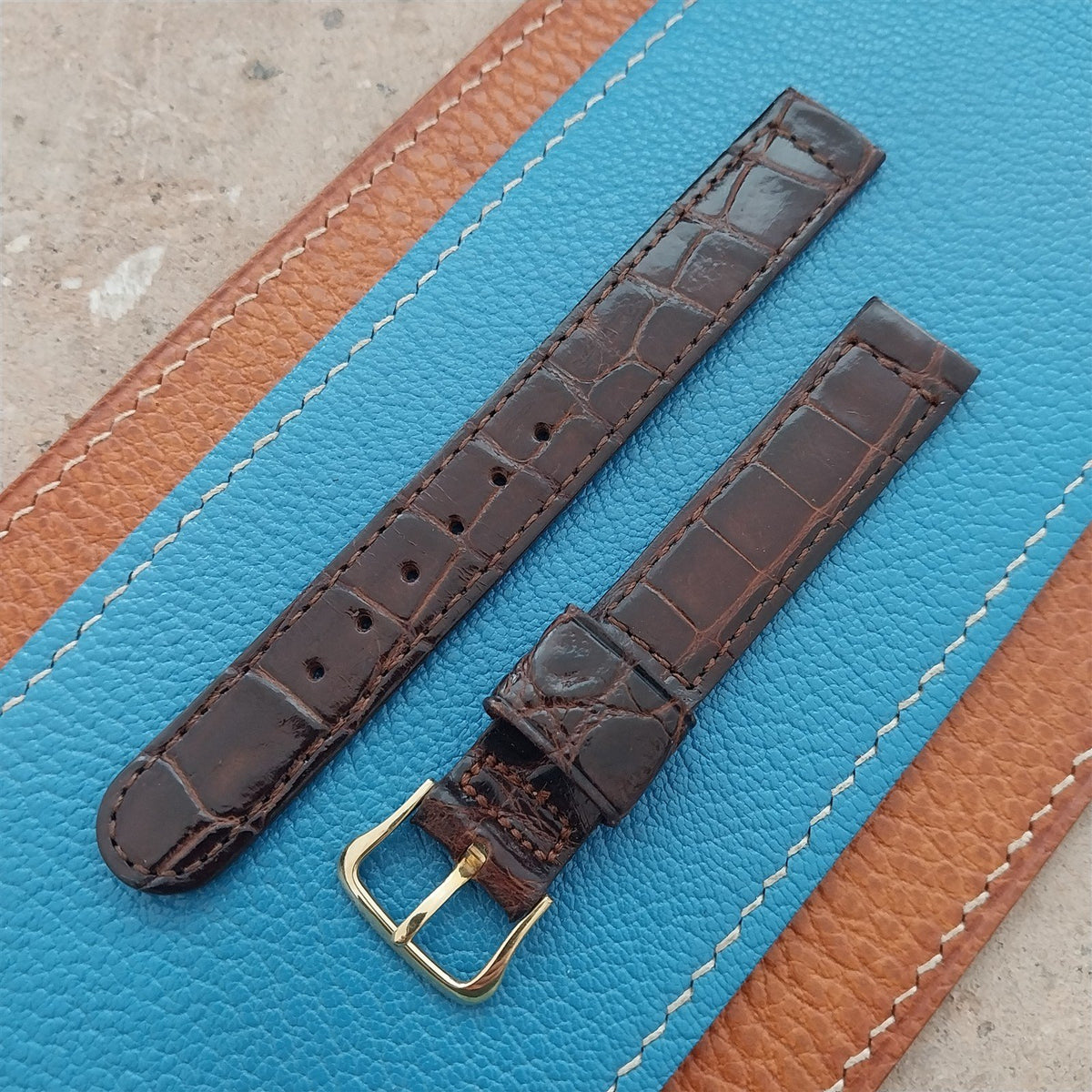 14mm Hamilton Alligator Vintage Watch Strap & Gold Filled Logo Buckle