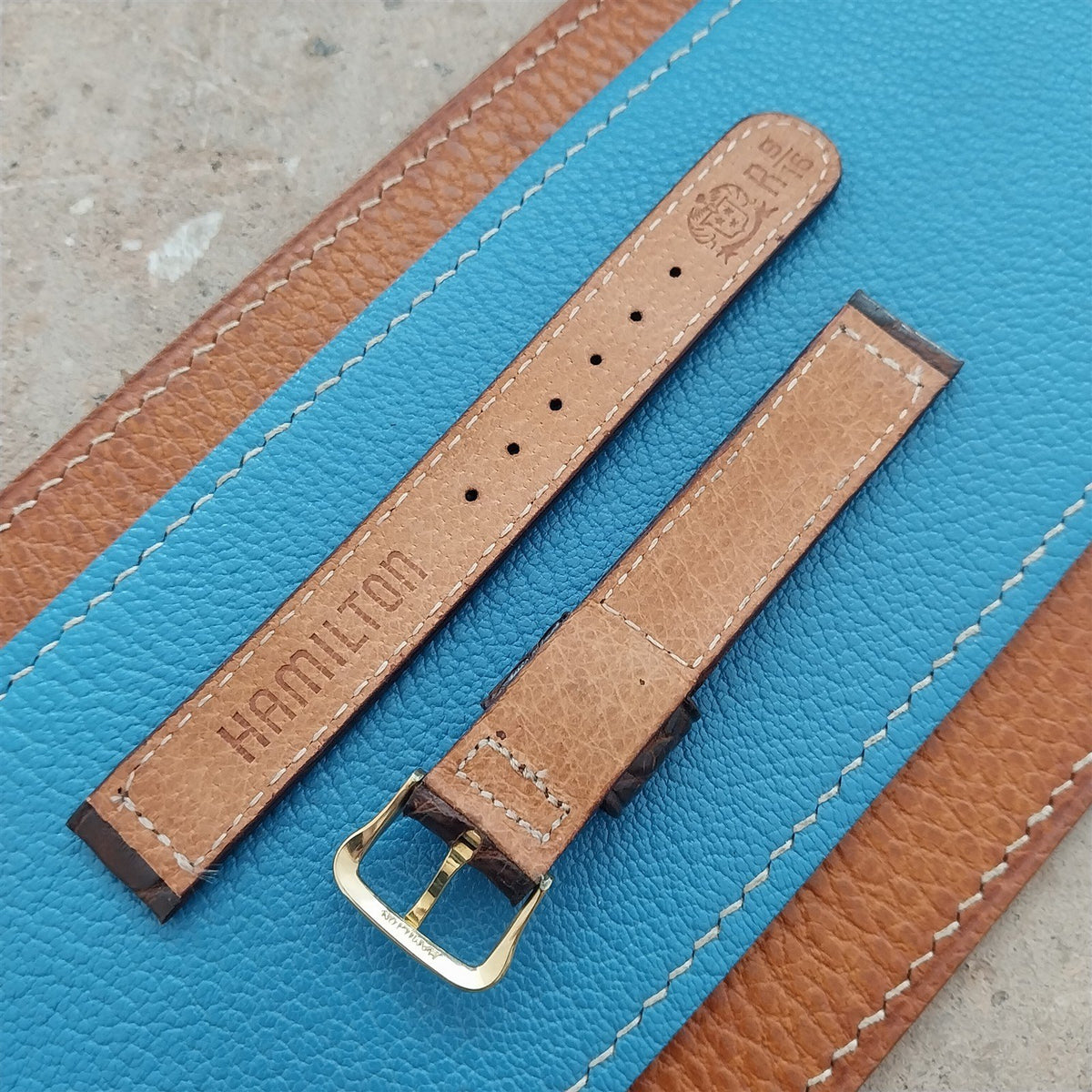 14mm Hamilton Alligator Vintage Watch Strap & Gold Filled Logo Buckle