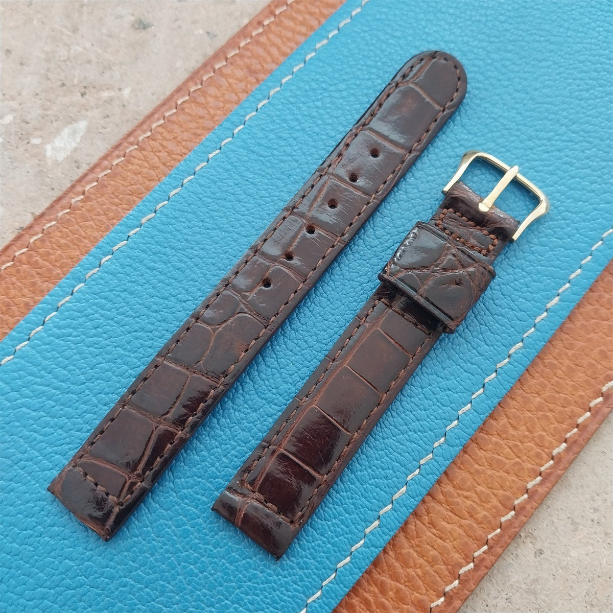 14mm Hamilton Alligator Vintage Watch Strap & Gold Filled Logo Buckle