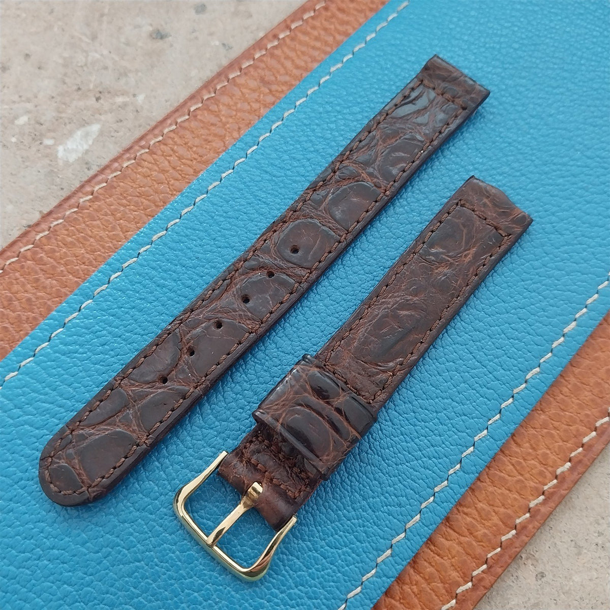 14mm Hamilton Alligator Vintage Watch Strap & Gold Filled Logo Buckle