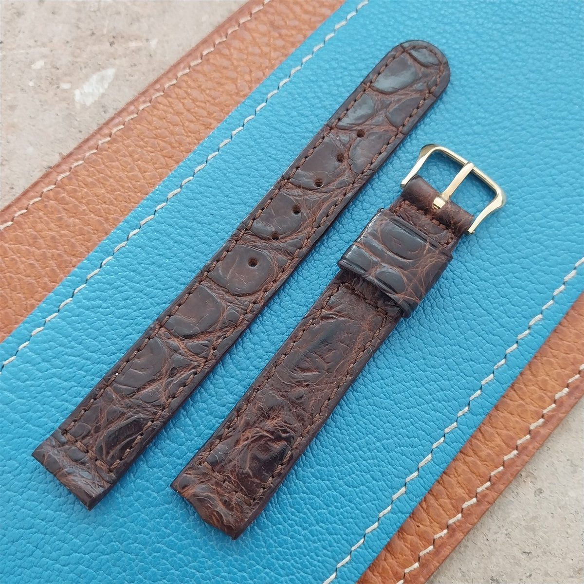 14mm Hamilton Alligator Vintage Watch Strap & Gold Filled Logo Buckle