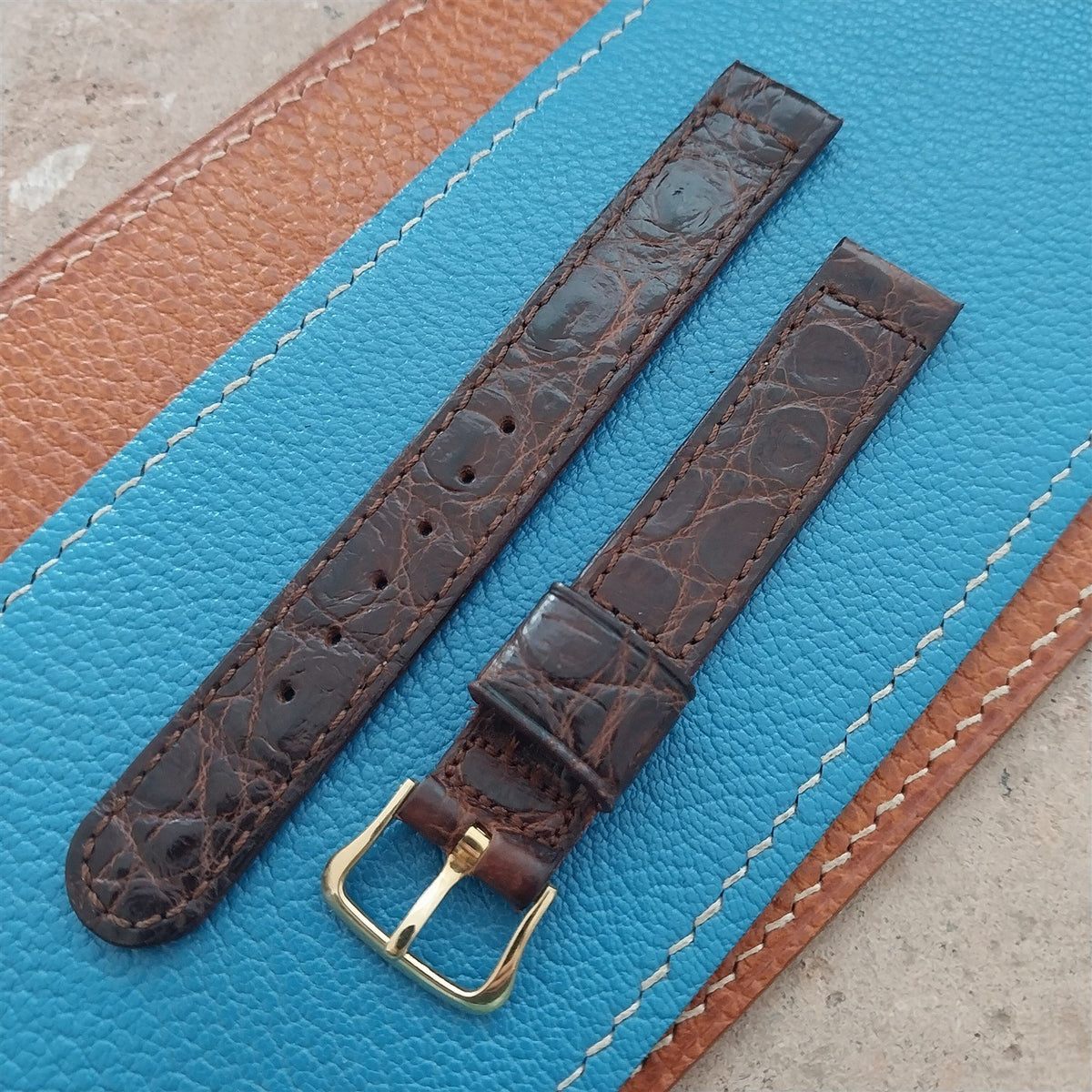 9/16" Hamilton Alligator Vintage Watch Strap & Gold Filled Logo Buckle