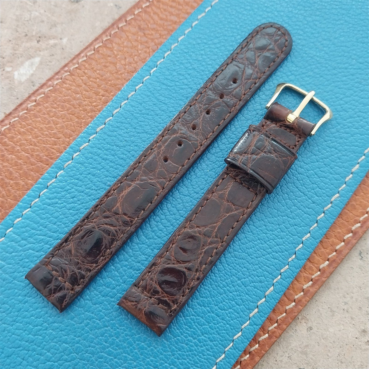 9/16" Hamilton Alligator Vintage Watch Strap & Gold Filled Logo Buckle