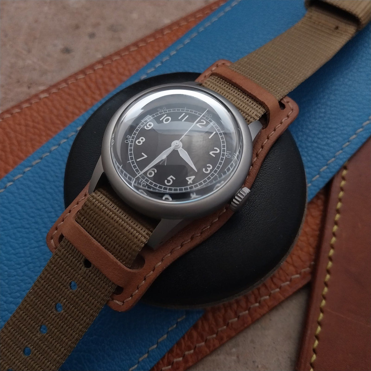 Vintage Style Leather Bund Pad & 18mm Maratac Nylon Watch Strap