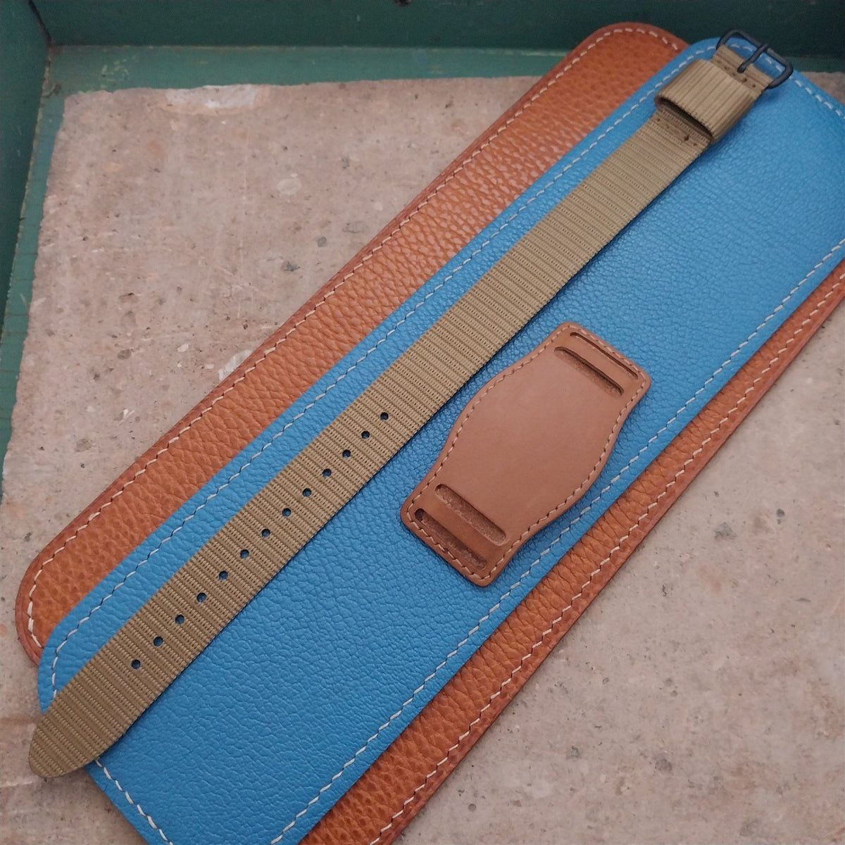 Vintage Style Leather Bund Pad & 18mm Maratac Nylon Watch Strap