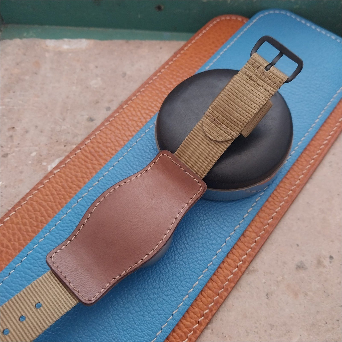 Vintage Style Leather Bund Pad & 18mm Maratac Nylon Watch Strap