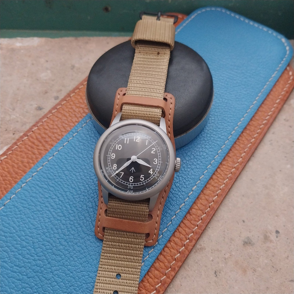 Vintage Style Leather Bund Pad & 18mm Maratac Nylon Watch Strap