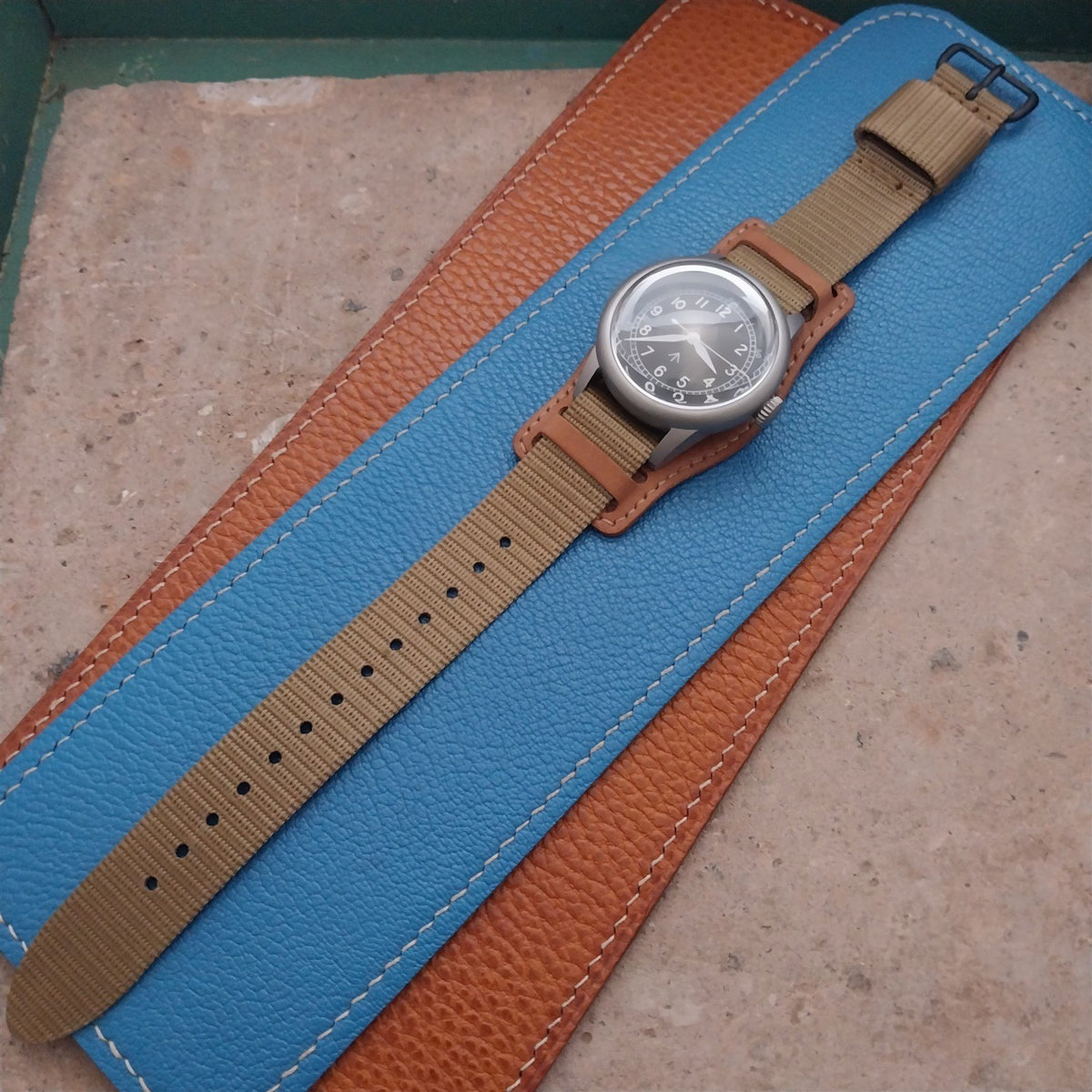 Vintage Style Leather Bund Pad & 18mm Maratac Nylon Watch Strap