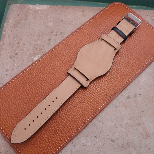 22mm Black Leather Bund Aviator Pilot Watch Strap