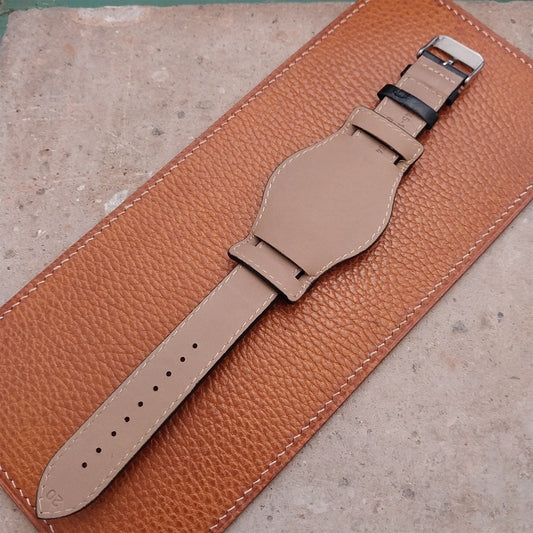 20mm Black Leather Bund Aviator Pilot Watch Strap
